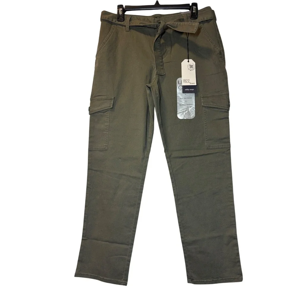 1822 Denim NWT Olive Green Utility Cargo Pants High Tech Stretch‎ Size 12